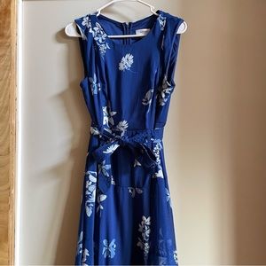 Calvin Klein Blue Floral Sleeveless Midi Dress for Women